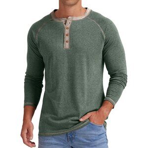 Mens Henley Long/Short Sleeve T-Shirt Cotton Casual Shirt
